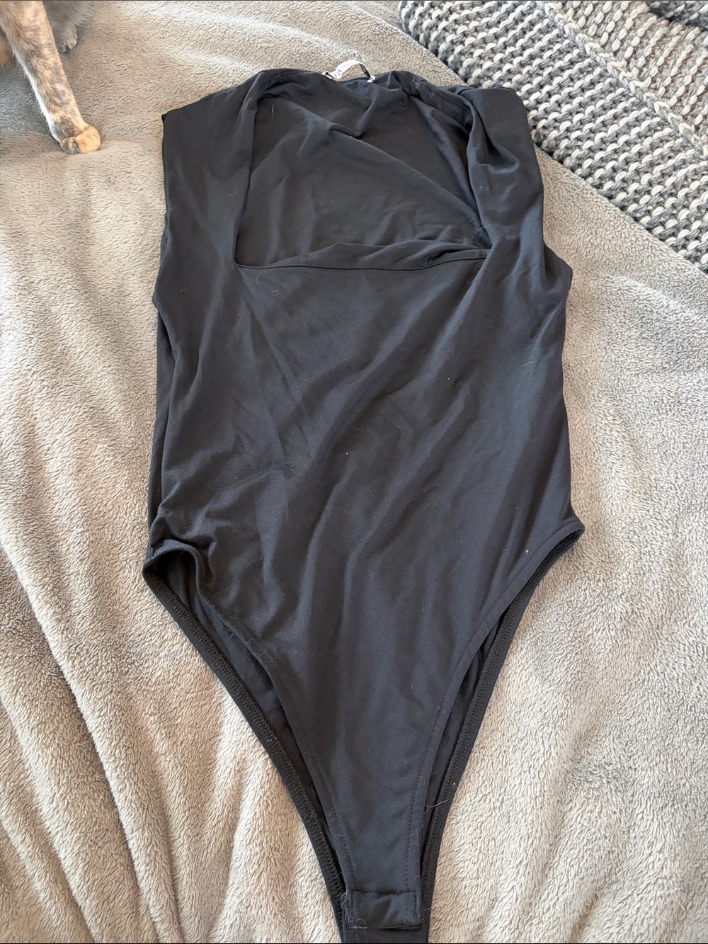 Zara Square Neck Polyamide Black Bodysuit